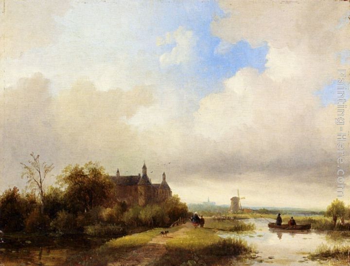 Jan Jacob Coenraad Spohler Travellers On A Path, Haarlem In The Distance